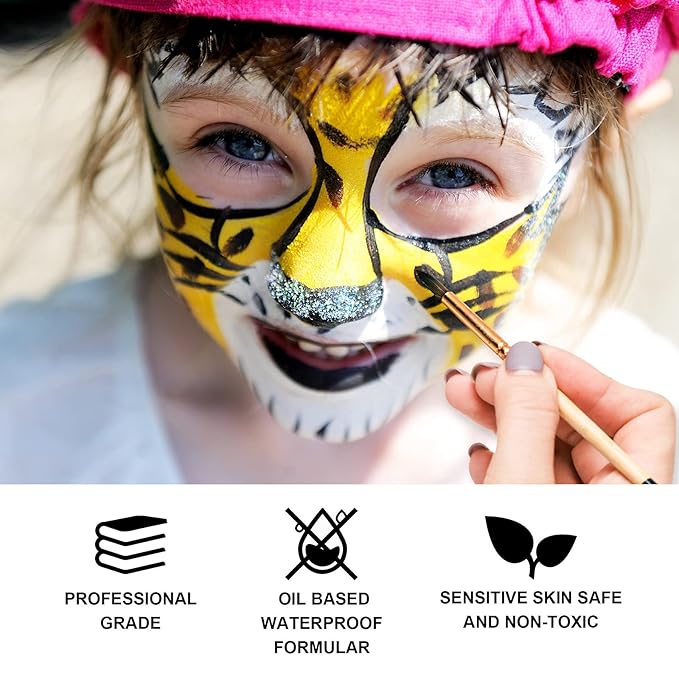 BOBISUKA Blank in the Dark Black + White Oil Face Body Paint Set, Large Capacity Professional Paint Palette Kit with Brushes for Art Theater Halloween Party Cosplay Clown Sfx Makeup for Adults