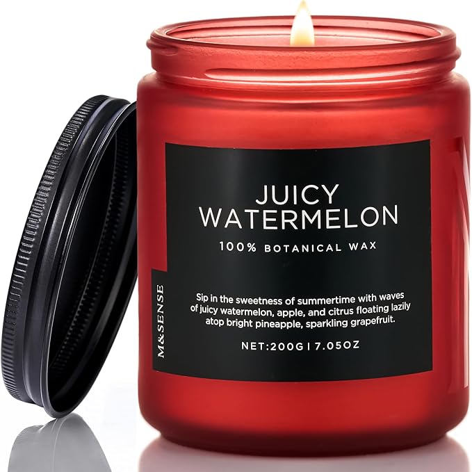M&SENSE Juicy Watermelon Scented Candles for Home, 7.05oz Natural Soy Wax, 50 Hours Slow Burning, Non Toxic Organic Candles, Fruit Scent Aromatherapy Home Fragrance for Housewarming Gifts