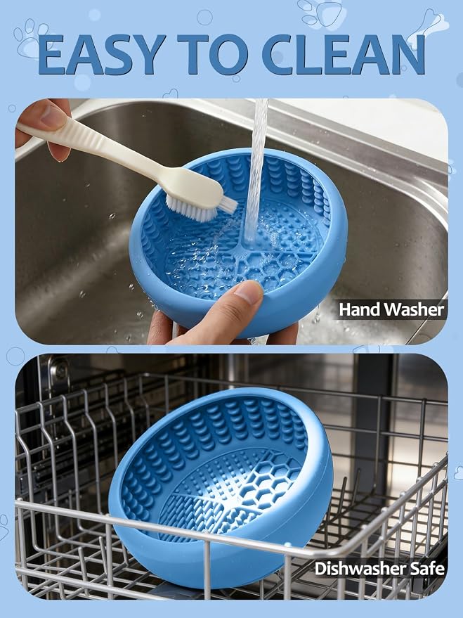 Dog Lick Bowl with Brush and Scraper, Anxiety Relief Lick Mat for Dogs, Non-Slip Freeze Licking Bowl Enrichment Puzzle Feeder for Distraction, BPA Free Silicone, Dishwasher Safe