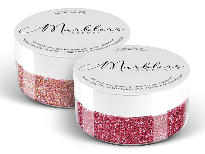 MARBLERS Twinkle Face & Body Glitter Duo [Holo Pink Rose & Crimson Pink] 0.36oz (10g) | Non-Toxic | Cruelty-Free | Eyeshadow, Nail Polish, Nail Art | Festival, Rave Party Makeup | Nail Art | Gel Nail