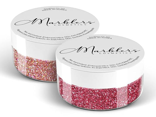 MARBLERS Twinkle Face & Body Glitter Duo [Holo Pink Rose & Crimson Pink] 0.36oz (10g) | Non-Toxic | Cruelty-Free | Eyeshadow, Nail Polish, Nail Art | Festival, Rave Party Makeup | Nail Art | Gel Nail