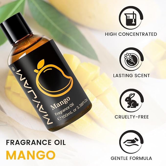 MAYJAM Mango Fragrance Oil Essential Oils for Diffusers for Home, 3.38FL.OZ | Long Lasting Scented Oils for Soap Making, Mango Essential Oil for Candle Making