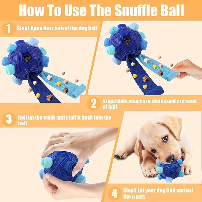 Dog Snuffle Ball-Interactive Puzzle Dog Toys Encourage Natural Foraging Skills Slow Feeder for Training and Stress Relief, Cloth Strip Hiding Food Treat Dispenser Dog Toy