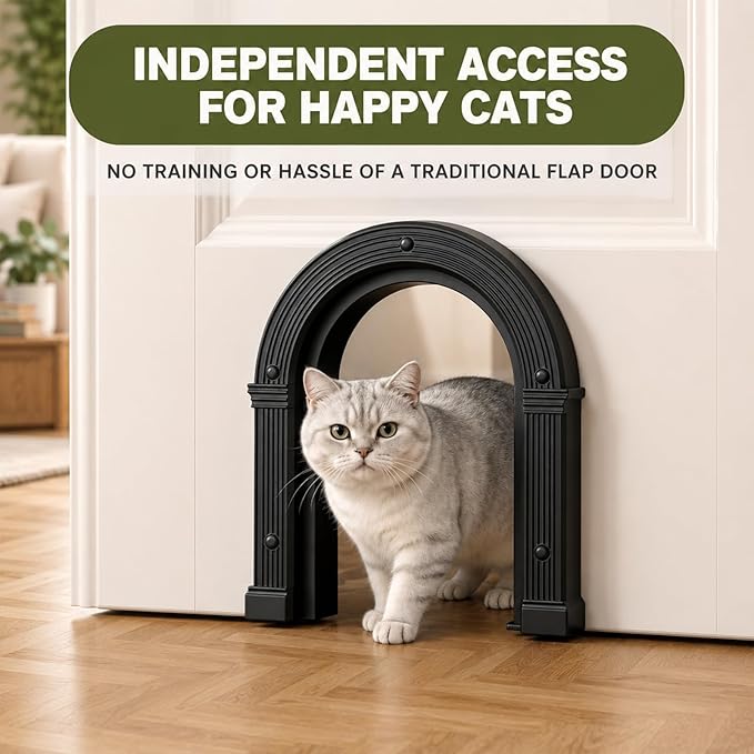 Cat Door for Interior Doors Large Cat Door for Cats Up to 25 lbs, No-Flap