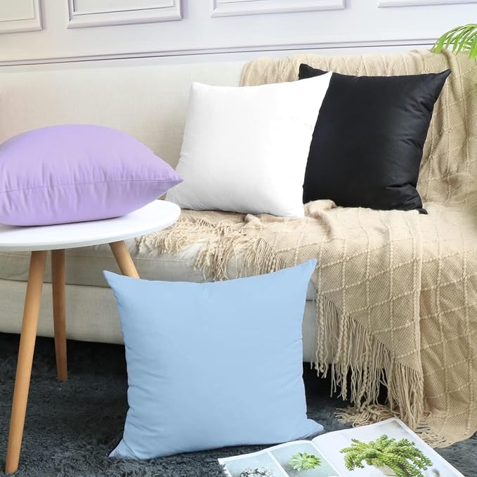 4-Pack 100% Cotton Comfortable Solid Decorative Throw Pillow Case,Thmyo Square Cushion Cover Pillowcase Sublimation Blank Pillow Covers DIY Throw Pillowcase for Sofa(24x24 inch/ 60x60cm,Light Blue)