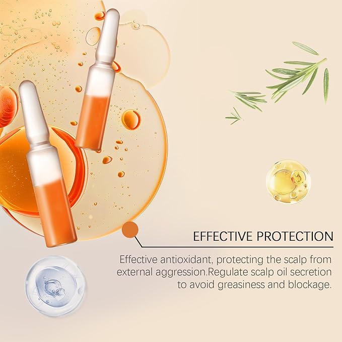 Hair Growth Ampoules with Turmeric Root Extract - Plant-Based Scalp Treatment for Thicker Hair, Strengthening Serum for Women & Men, Fragrance-Free Damaged Hair Care Solution,7pcs