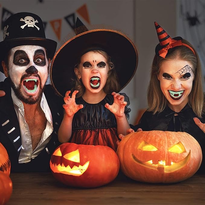The Dreidel Company 12 Halloween Teeth Neon Fangs Teeth, Costume, Funny Halloween Dress-Up, Pretend Play Decoration 12-Pack