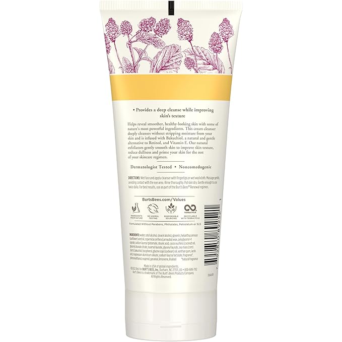 Burt's Bees Renewal Refining Cleanser with Bakuchiol Natural Retinol Alternative, 6 Oz (Package May Vary)