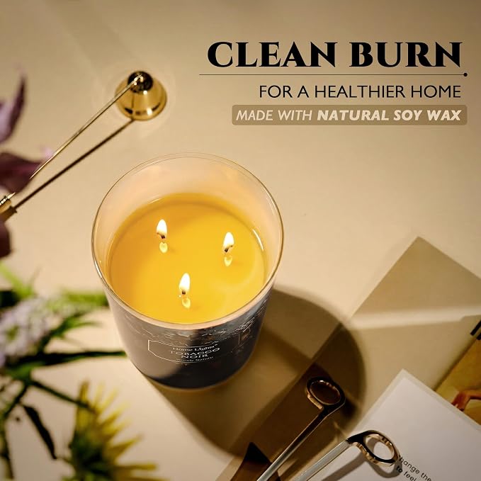 HomeLights Scented Candles for Women & Men, 34oz Candle Jars Aromatherapy 3-Wick Candle, Ideal for Industrial Chic Home Decor and Gifts, Tobacco Noir