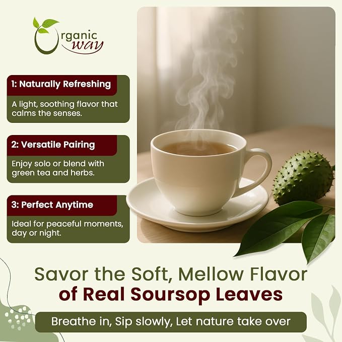 Organic Way Dried Soursop Leaf Coarse Cut (Annona Muricata) - Herbal Tea | Vegan, Non GMO & Gluten Free | Kosher Certified & Resealable Bag | 100% Raw from Sri Lanka (1Lb, 16 Oz)