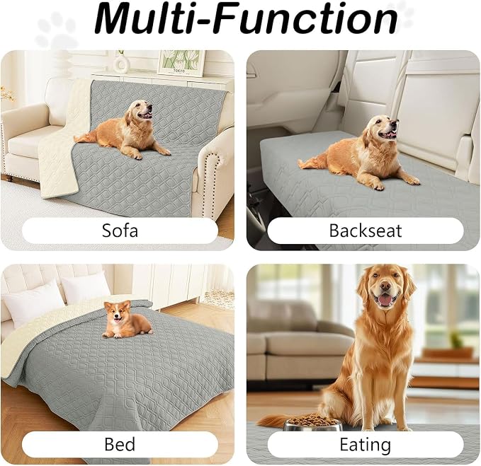 Waterproof Dog Bed Blanket - Soft Pet Blanket & Sofa Cover for Dogs | Reversible Washable Furniture Protector, Couch Covers for Pets (30x70 Inch, Grey/Beige)