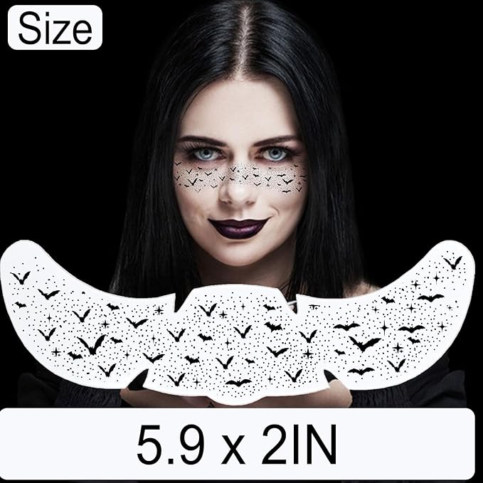 Halloween Freckles Face Stickers, Black Bat Freckles Temporary Tattoos Sticker - Waterproof Fake Tattoos for Adults & Kids, Gothic Party Costume Makeup Accessories for Halloween, Cosplay, Festival