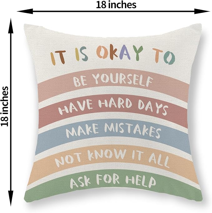 Boho Classroom Pillow Covers 18x18 Inch Set of 2 Preppy Throw Pillows Aesthetic Boho Rainbow Decor Inspirational Quotes Pillowcase Linen Outdoor Decorations Girl Kids Cushion Case for Bed Room