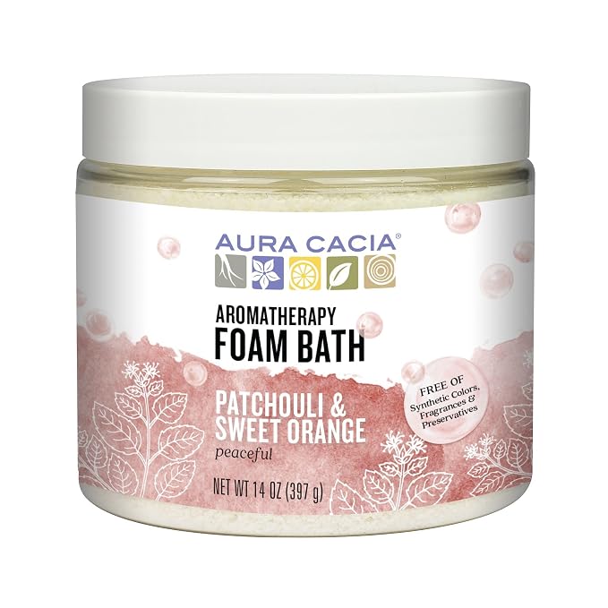 Aura Cacia Aromatherapy Foam Bath, Peaceful Patchouli and Sweet Orange, 14 ounce jar