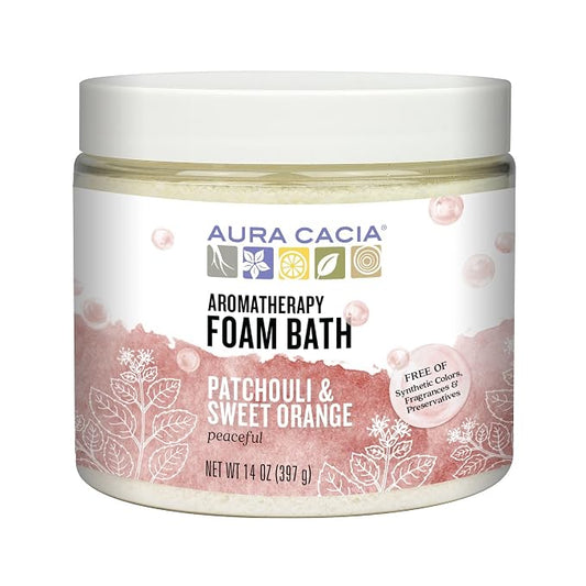 Aura Cacia Aromatherapy Foam Bath, Peaceful Patchouli and Sweet Orange, 14 ounce jar