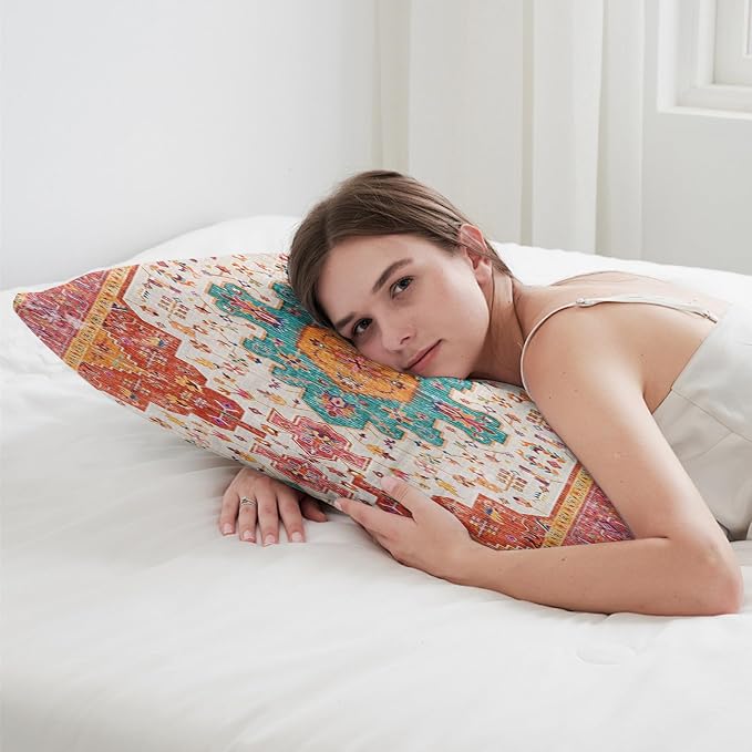 Boho Throw Pillow Covers 12x20 inch Set of 2,Soft Pillowcases Bohemia Carpet Printing Pattern Decorative Sofa Living Room Bed Rectangle Pillow Case Cushion Cover-Reddish Orange