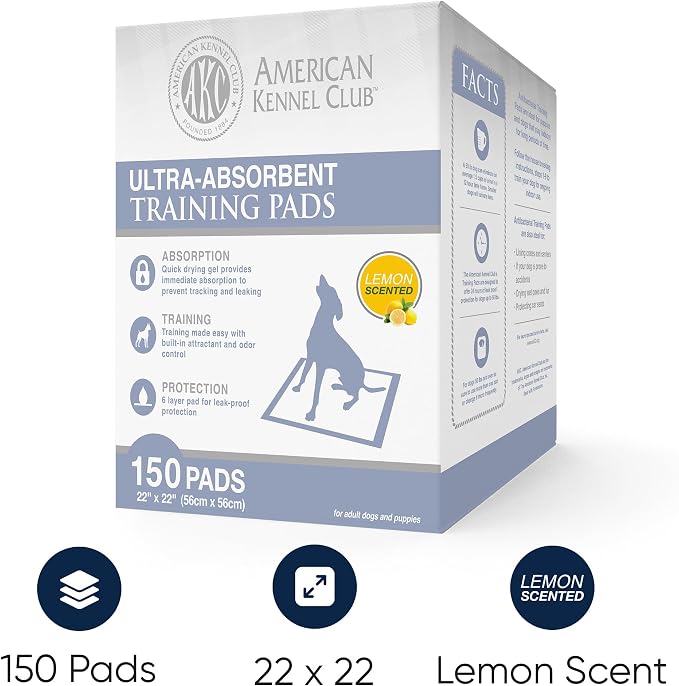 AKC Puppy Training Pads, 22" x 22", Lemon Scented, 150 Count