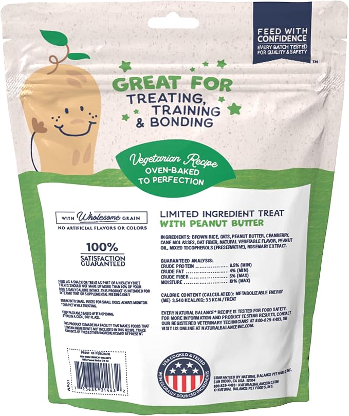 Natural Balance Rewards, Crunchy Biscuits, Peanut Butter, 14 oz | Grain-Free Dog Treats for Adult Dogs, Limited-Ingredient Recipe, Made with Real Ingredients, Great for Training