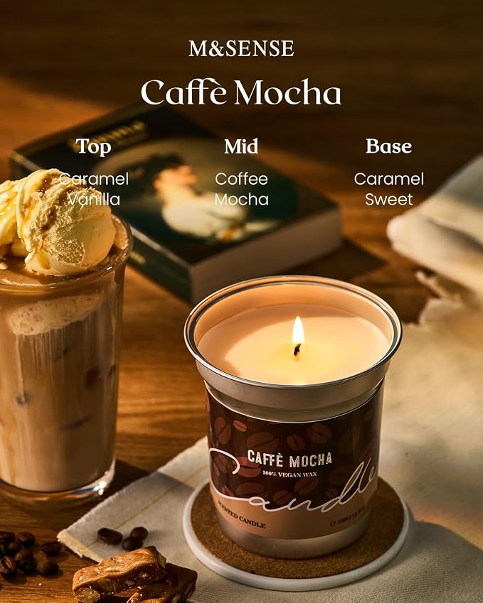 M&SENSE Mocha Coffee Scented Candles 16.2oz | 100 Hours Slow Burn, Soy Organic Non Toxic, Fall Seasonal, Home Decor, Aromatherapy Gifts