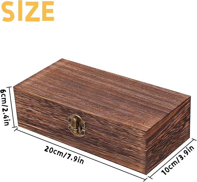 2PCS Wooden Box with Hinged Lid Small Wooden Box Vintage Wood Box Wooden Storage Box Keepsake Boxes with Lids Jewelry Box Wooden Gift Box Decorative Box 7.87 x 3.93 x 2.36 inch (Brown)