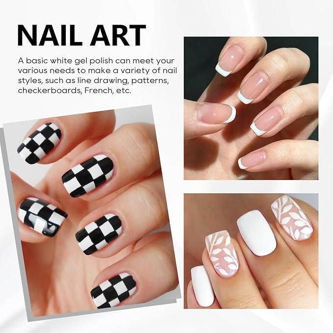 Nail Polish White Gel Nail Polish 1 Pcs 13ml Pure White Gel Polish Easy to Apply Self Levelling Soak Off UV White Nail Polish Gel French Nail Manicure Salon DIY at Home Suitable for Beginners