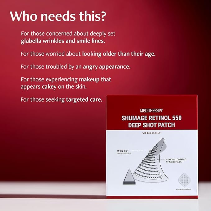 MEDITHERAPY Shumage Retinol 550 Deep Shot Patch (4 EA), Faicial Patches for Wrinkle Care, Retinol & Bakuchiol, Deep Care on 11 Lines and Smilelines, Korean Skincare