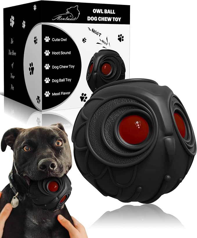 Mewlmart Giggle Ball for Dogs Owl Dog Toys for Aggressive Chewers Gift for Dog Natural Rubber Ball Cute Owl Hoot Medium Large Dog (Demon)