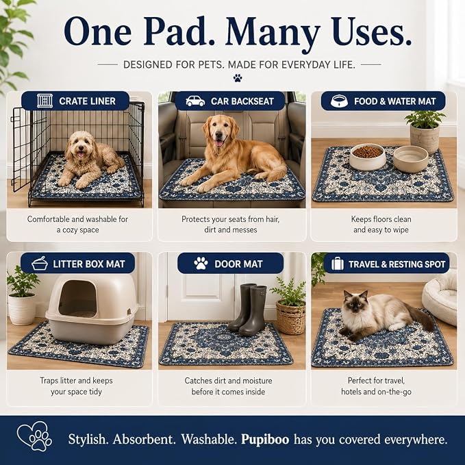 PUPIBOO Washable Pee Pads for Dogs and Cats - Super Absorbent Reusable Puppy Training Pads - 100% Waterproof, Leak-Proof & Non-Slip Whelping Pads for Pet Housebreaking
