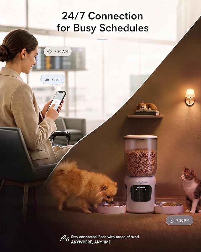 Automatic Cat Feeder with Dual Camera, 2MP with Night Vision | 2.4/5G WiFi Pet Food Dispenser, 5.2L/22 Cups, Scheduled Meals, 2-Way Audio, Dual Stainless Steel Bowl for Cat & Dog