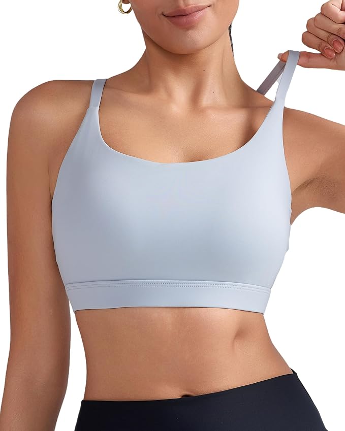RUNNING GIRL Sports Bras for Women,Light Impact Molded Cup Strap Sports Bra with Sewn in Pads,Best for A-C Cup