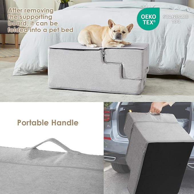 EHEYCIGA Dog Stairs for High Bed 22.5" H, 5-Step Extra Wide Dog Steps for Bed, Pet Steps for Small Dogs and Cats, Non-Slip Balanced Pet Ramp Indoor, Light Grey