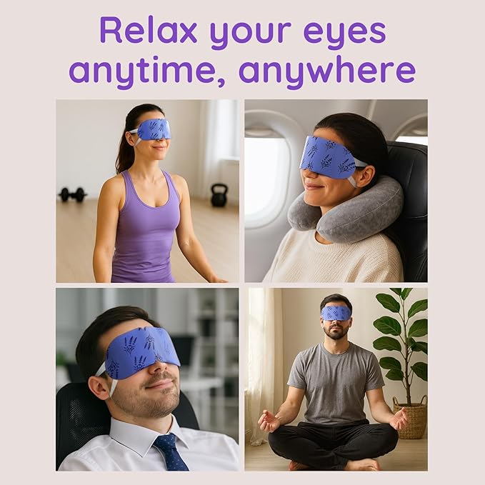8 Pack Lavender Steam Eye Mask for Dryness, Puffiness, Strain & Relaxation, Heated Eye Mask for Sleep & Travel, Self-Heating & Disposable Warm Compress, Travel Essentials, Relaxation Gifts for Women