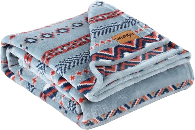 Wrangler - Blanket, Super Soft Plush Bedding, Yellowstone Inspired Throw Blanket for Couch or Bed (Diamond Trail Light Blue, 50" x 70")