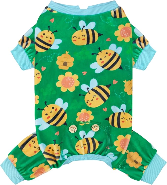 KYEESE Velvet Dog Pajamas for Small Dogs Soft Onesie Shirt, Little Bee | 4-Way Stretch, Lightweight & Breathable, Reduces Shedding, Gentle on Sensitive Skin, Recovery Support, Easy Potty Breaks