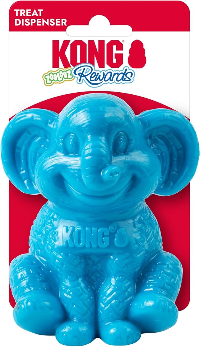KONG Rewards Zoolooz Treat Dispenser Toy – Interactive Enrichment Puzzle for Dogs – Dispenses Treats & Kibble – Use Ziggies – Assorted Animals (Blue Elephant)