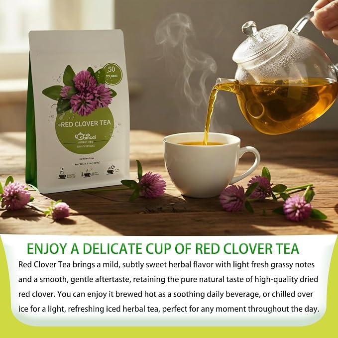 Samcci - Red Clover Tea Bags - 50 Count - Pure Red Clover Herb - Supports Women's Wellness & Balance - Caffeine-Free & Non-GMO - Plant-Based Corn Fiber Mesh Bags