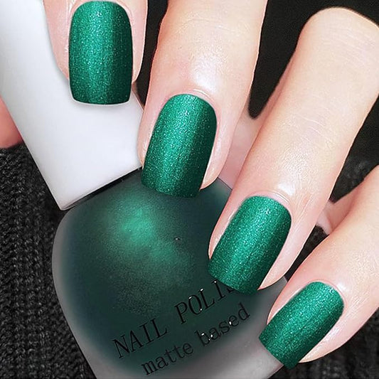 Velvet Emerald Matte Green Nail Polish - Quick Dry, Shimmery Forest