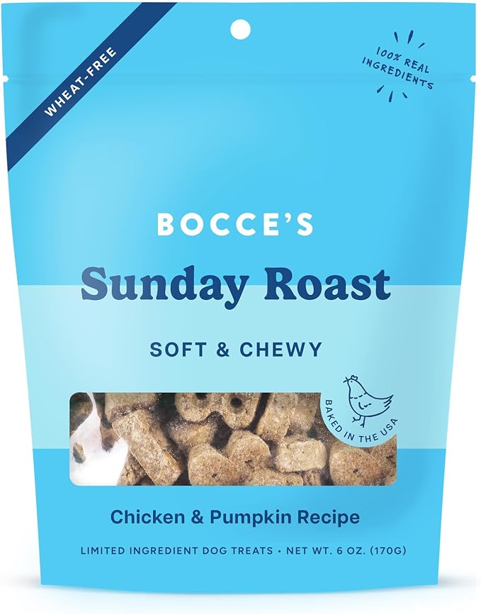 Bocce's Bakery Sunday Roast Soft & Chewy Dog Treats (Chicken & Pumpkin) | Oven Baked, Wheat-Free Everyday Dog Treat Cookies - Made with Real, Limited Ingredients and Baked in The USA (6 oz)