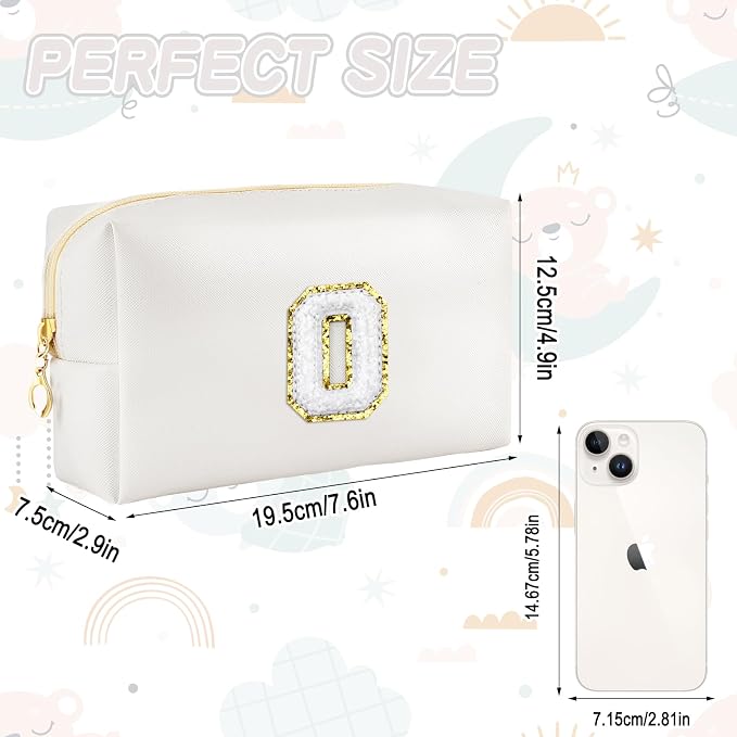 URSKYTOUS Gifts for Girls Initial Makeup Bag Personalized Cosmetic Bag with Zipper Cute Travel Toiletry Bags Waterproof PU Preppy Makeup Pouch Birthday Gift for Teen Girls Women(White O)