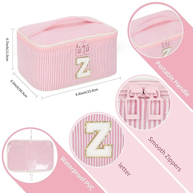 OCHEAL Makeup Bag Valentines Day Gifts for Women, Monogram Cosmetic Bag Pink Travel Makeup Case Beauty Toiletry Bag Organizer Personalized Gifts for Girls Bridesmaid, Sister, Wife, Friends Initial Z