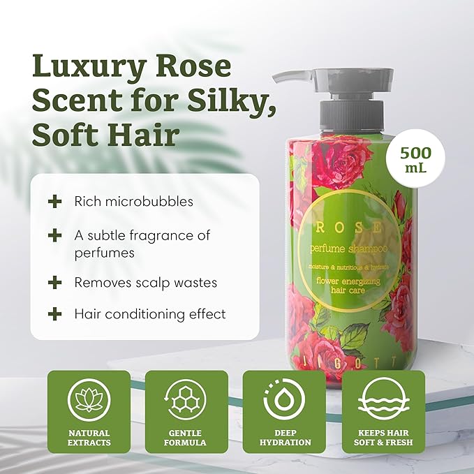 Jigott - Rose Perfume Shampoo 16.9 FL OZ, 500ml, Soft Rose Scent, K-beauty hair care
