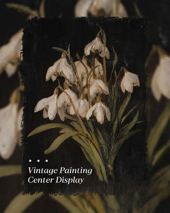 Gold Framed Wall Art, Vintage Snowdrop Flower Canvas Prints, Old World Botanical Still Life Picture Wall Decor, Moody Dark Academia Rustic Floral Artwork for Living Room Bedroom 9x11 inch