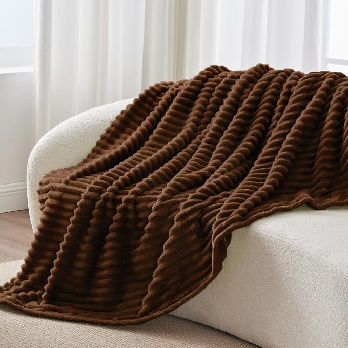 BEDELITE Ribbed Twin Blanket for Couch & Bed, Chocolate Brown, 60"x80" | Ultra-Soft Plush Fleece, Cozy, Warm Yet Lightweight, Ribbed Texture, Home Decor, Machine Washable, Giftable, All-Season Use