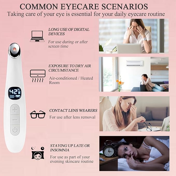 Eye Lift Wand, 3 in 1 Vibrating Red Light 98°F to 113°F LCD Display Eye Massager for Dry Eyes, Dark Circles and Puffiness, Electrical Face, Neck Sculpting Pen for Fine Lines and Wrinkles