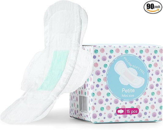PurComfy Teens Period Pads with Wings for Tweens, Organic Cotton Sanitary Pads for Teen Girls 9-14, Mini Petite, 90 CT