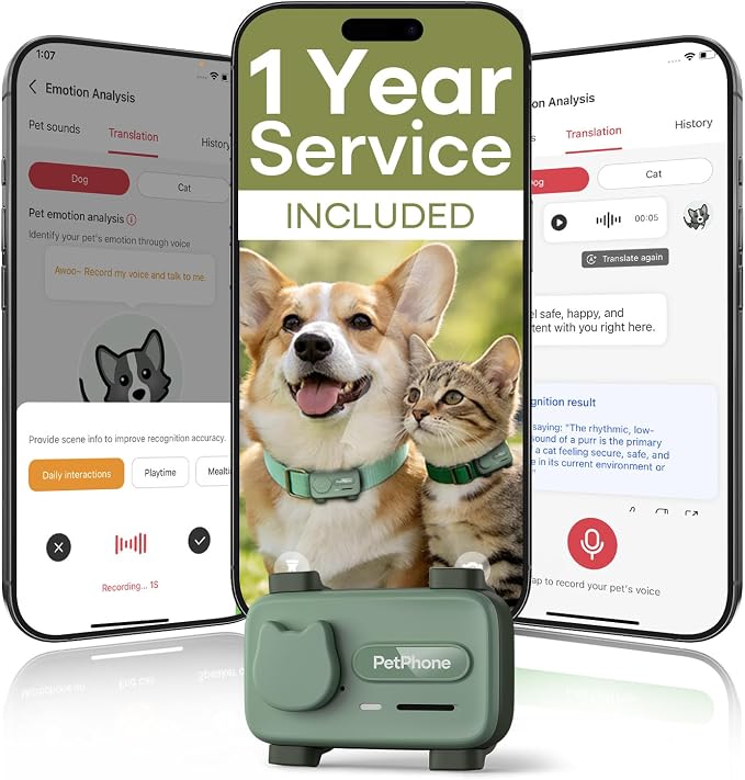 AI-Powered Smartphone for Pets, Support Emotion Detection, 2-Way PetChat | Family&Social Network, Live Geofencing Virtual Fence, Activity Monitor, Play Music, Global Tracking Pet GPS Tracker