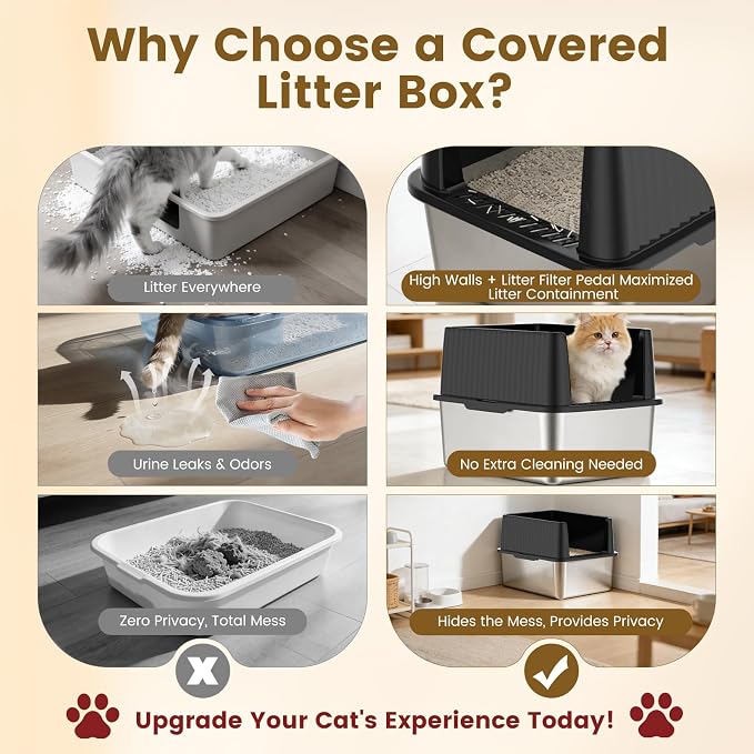 Stainless Steel Small Cat Litter Box, 11.8" High Sides, Low Entry | Litter Scatter & Urine Spray Control, Non-Stick Surface, Easy Scooping, Durable Build, Compact Footprint for Small Spaces