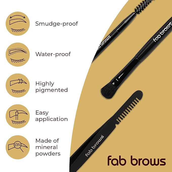 Fab Brows LUX Duo Stencil Eyebrow Kit - The Ultimate Brow Stencil Kit with Duo Brow Powder, Highlighter Powder, Stencil Shapes, Eyebrow Tools & Mirror - Eyebrow Stencil Kit Makeup - Slate/Black
