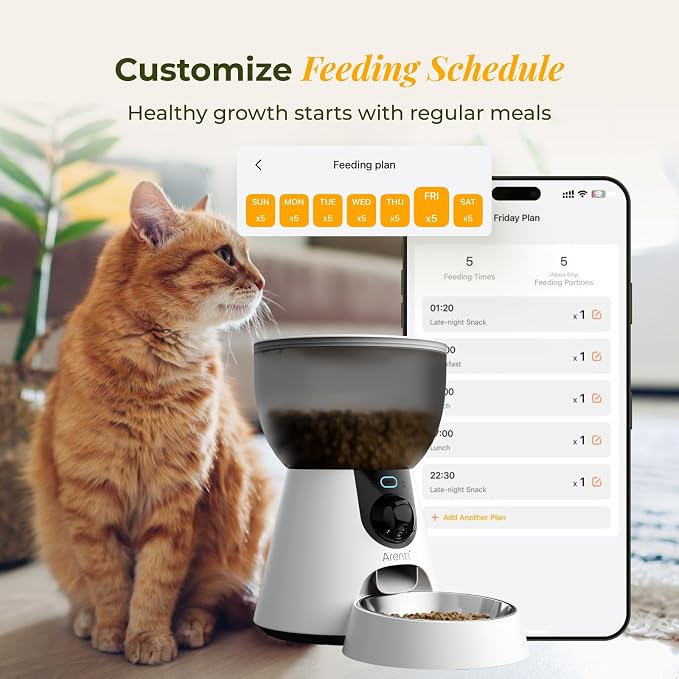 ARENTI Automatic Cat Feeder with Camera, 4L Auto Cat Food Dispenser for Cats, Smart WiFi Pet Feeder with App, 2K HD Two-Way Audio Meal Call, Dual Power, Color Night Vision, 2.4GHz/5GHz & Bluetooth