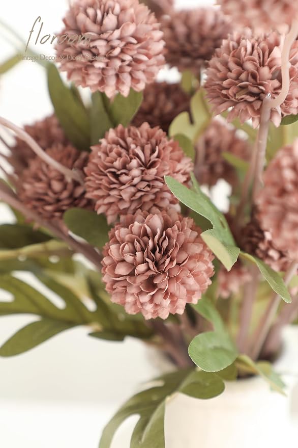 5pcs Dusty Rose Faux Silk Mums Artificial Flowers, Bulk Fake Small Mini Chrysanthemums with Stems for DIY Wedding Centerpieces Floral Arrangements Vase Fillers Home Decorations